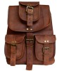 Vintage Hiking Daypack Genuine Brown Leather Shoulder Bag Travel Backpack